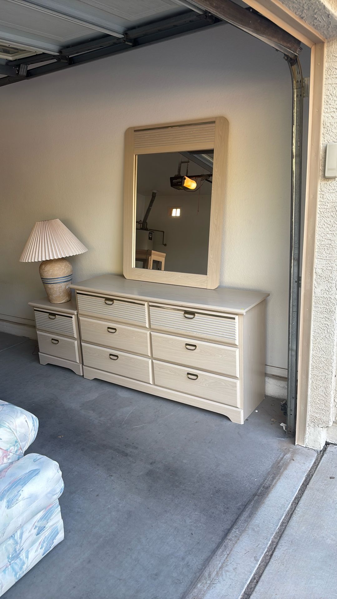 Six drawer dresser, and nightstand with mirror