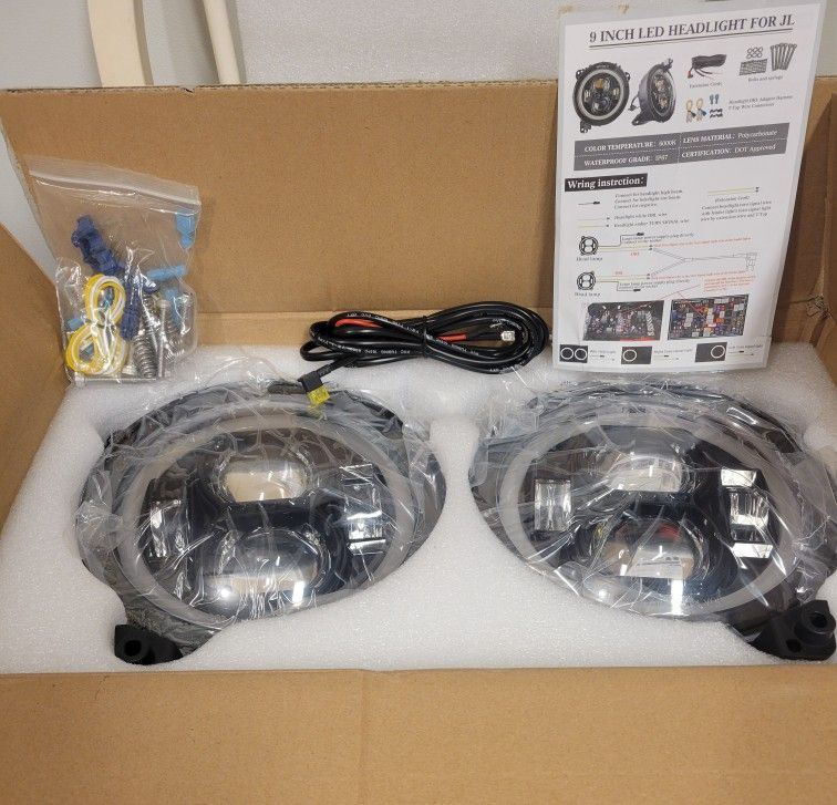 Pair 9"inch Round LED Headlights for Jeep Wrangler JL Gladiator JT 2018-2024 NEW