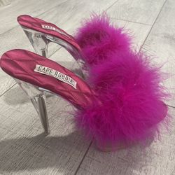 “Stripper” Pink Clear High Heel Furry Slippers