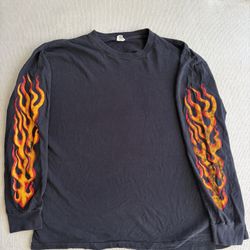 🔥 Vintage 90s Flame Sleeve Long Sleeve — Mexico City Find — Rare 🔥