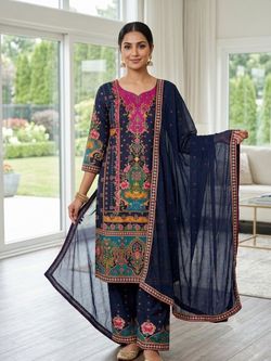 Women’s navy blue floral printed kurta