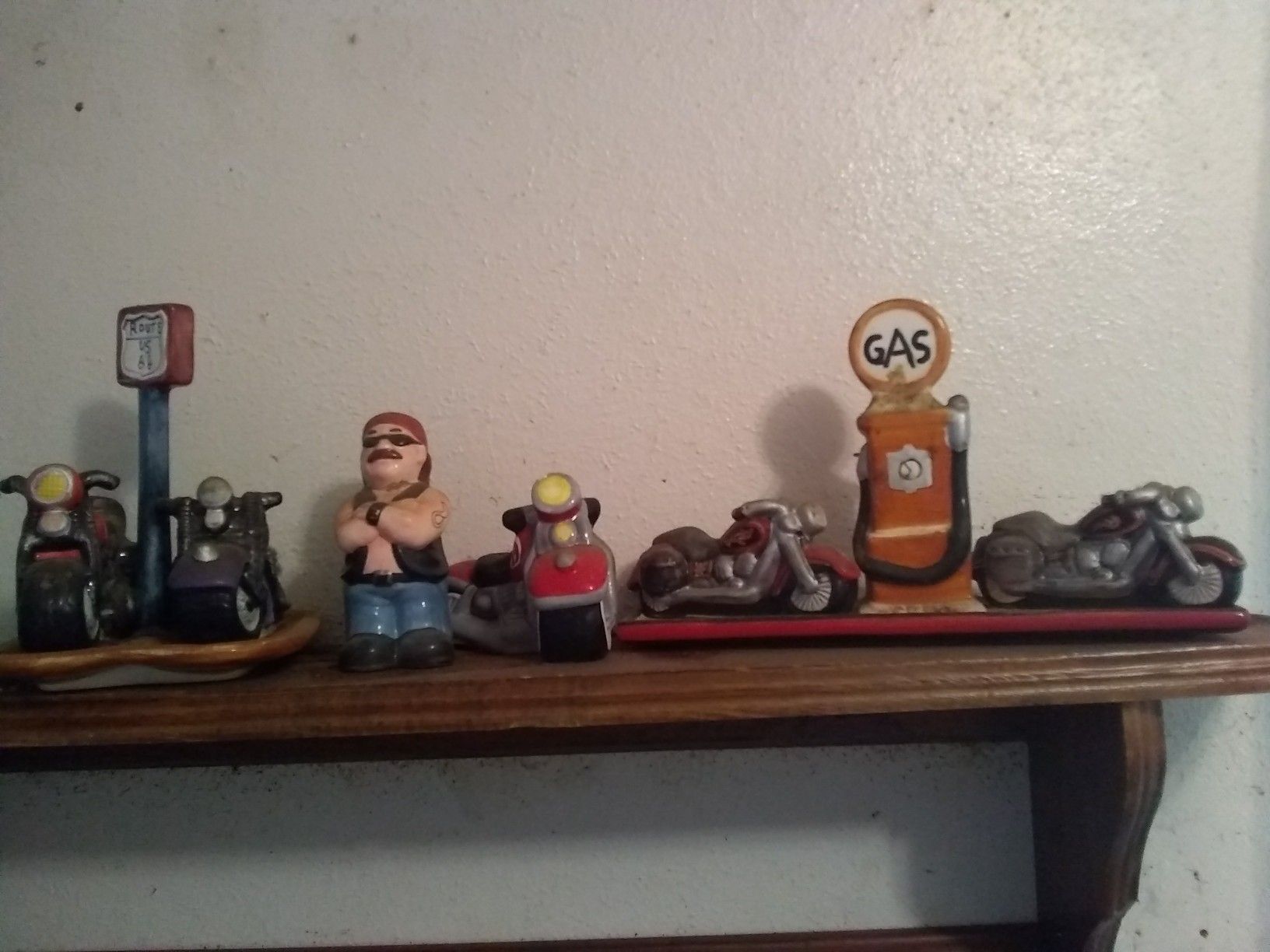 Ceramic motorcycle salt and pepper shakers