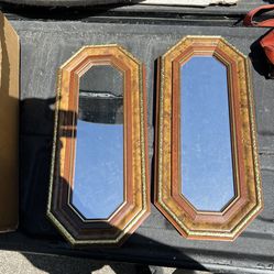 Vintage Octagon Mirror Wood with Gold Trim 18-1/2” X 8-1/2” Set Of 2