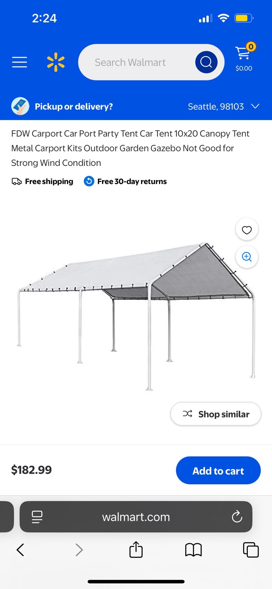 10’x20’ Carport, Tent, Canopy, FDW brand