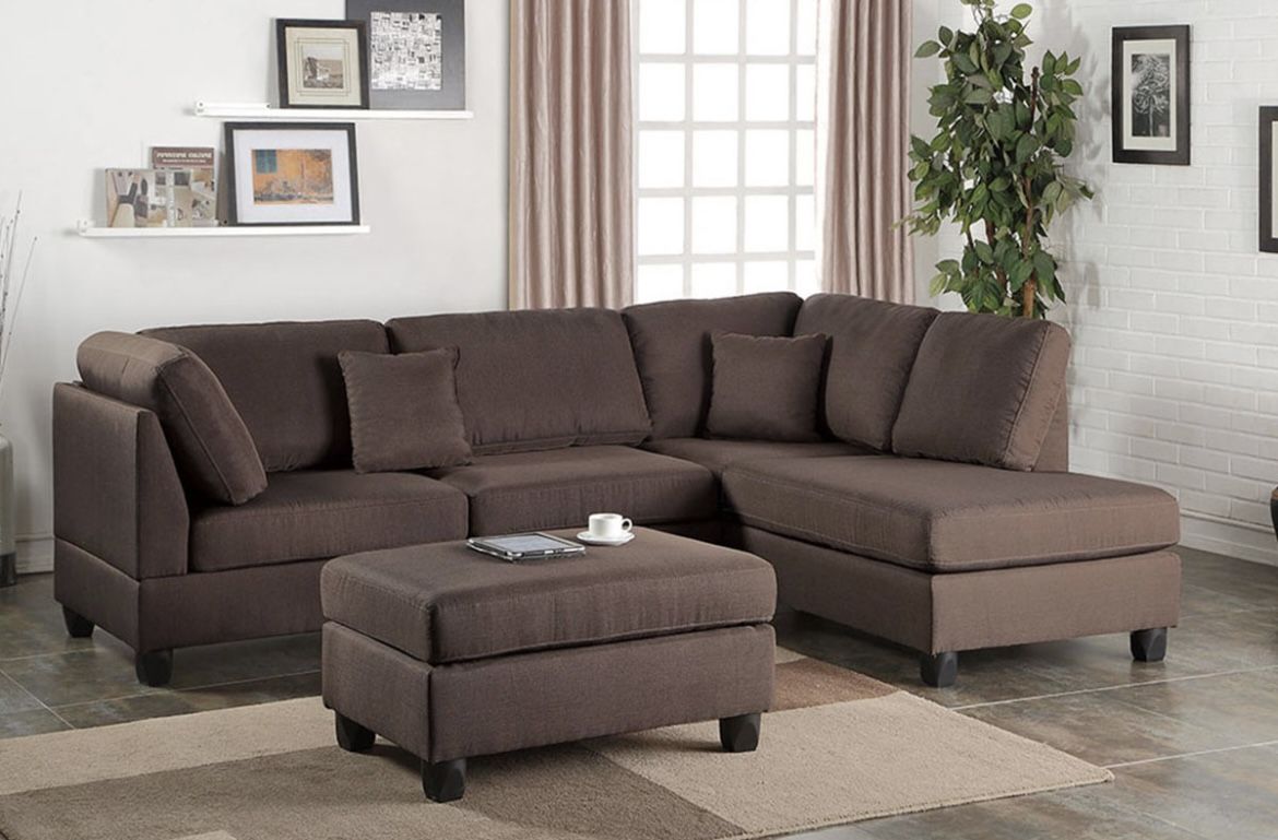 Brown Sectional Sofa With Ottoman (Free Delivery)