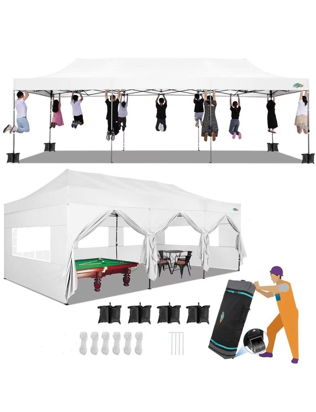COBIZI 10x30 Pop up Canopy Tent 10x30 Canopy with Sidewalls, Heavy Duty Party Tent Tents for Parties, Foldable UPF 50+ Waterproof Commercial Easy up C