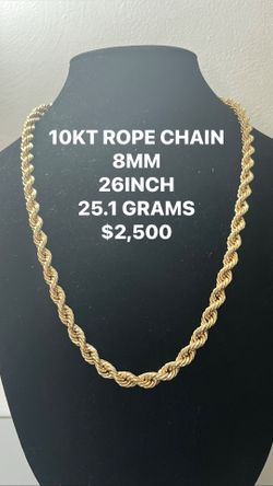10KT ROPE CHAIN 8MM 26INCH