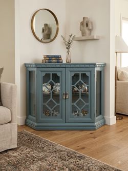 Denim Blue Solid Wood Petite Display Case