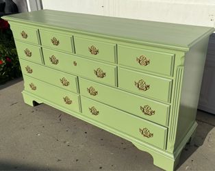 11 drawer vintage sage green dresser 64x18x34