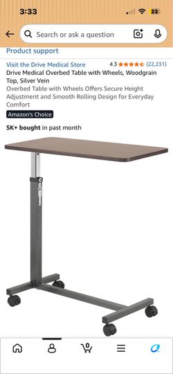 Hospital Bed Table - Drive Medical Overbed Table with Wheels