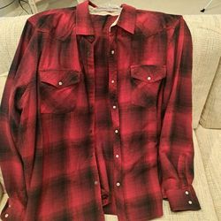 New 2XL Red And Black Lumberjack Plaid Button Down. Nice Buttons! Collarred Shirt