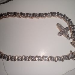 Vintage Religious bracelet / Cross tennis Bracelet Fob sterling Silver Charm Hallmark brilliant cz's christian jewelry