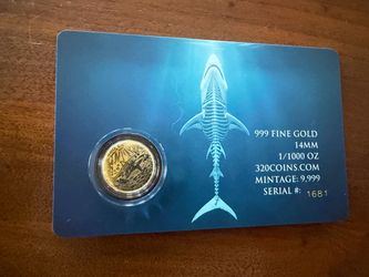 1/1000 oz .9999 fine gold coin - skeleton shark
