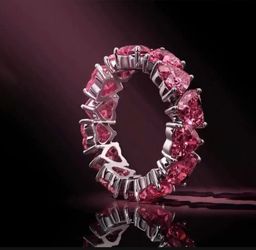 New Size 7 Ruby heart cut eternity band