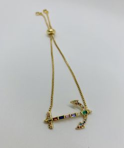 14K Gold Plated With Cubic Zirconia Colorful Anchor Bracelet Adjustable