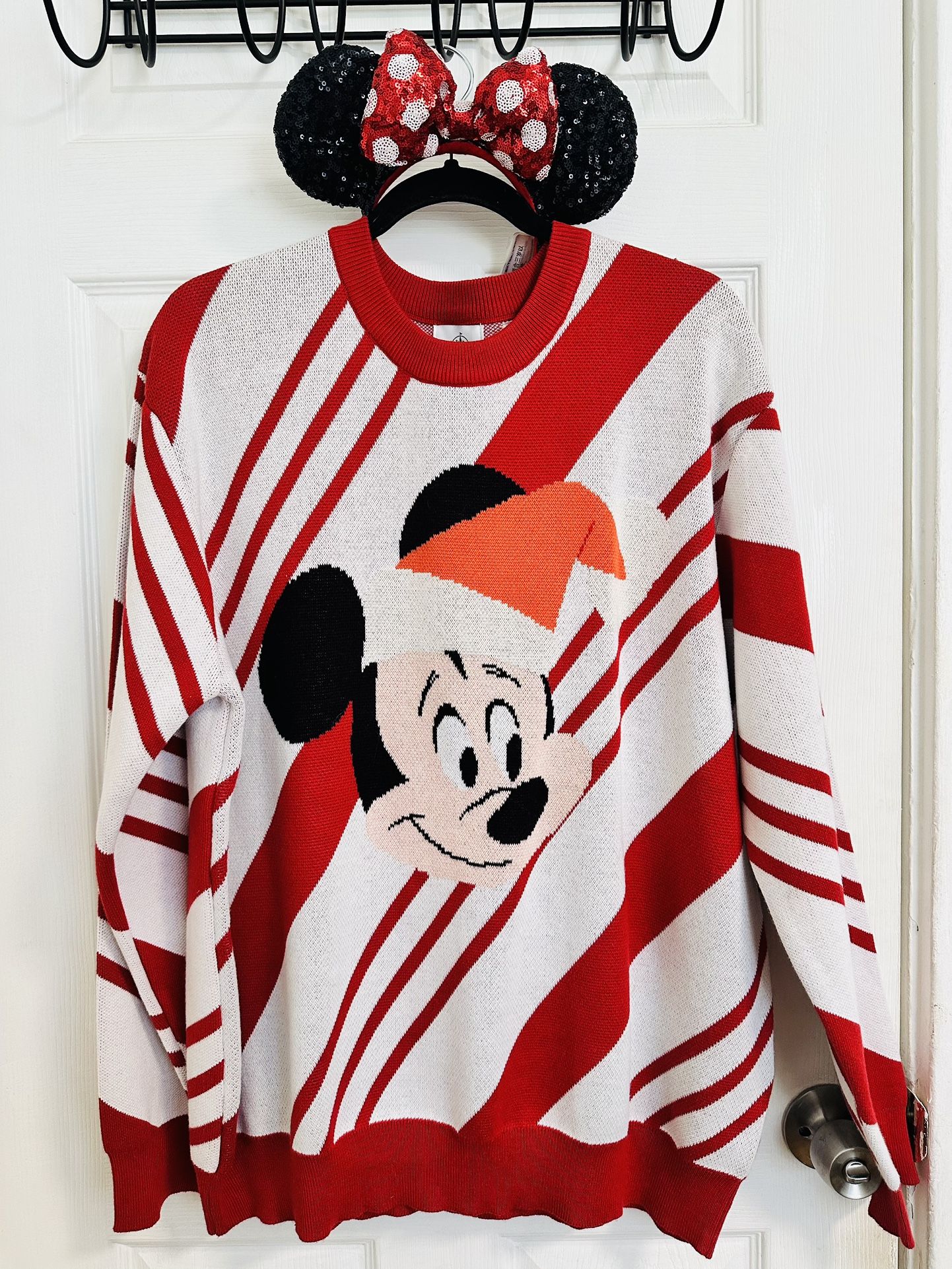 Disneyland Mickey Mouse Candy stripe Christmas Sweater Disney Ears