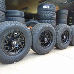 New 17X9 Black Gear Off Road Rims LT 265 70 17 Kumho A/T Tires 8X6.5 0MM Offset