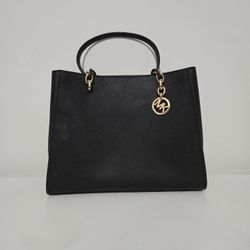 Michael Kors Black Handbag - SOFIA Large Tote - Gold/Leopard Chain