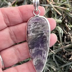 Natural Raw Rough Amethyst Teardrop Silver 2.5” Pendant-AP49867
