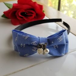 Y2K Fashion Trendy Blue Headband with Faux Pearl and Rhinestone New