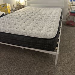 Queen White Metal Bed Frame & Sealy Mattress