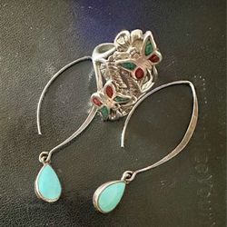 Vintage Sterling Silver 925 Jewelry Set – G&S Ring  Size 10 + CFJ Earrings