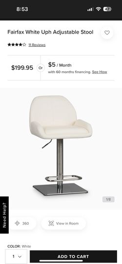 City Furniture White Leather Adjustable Bar Stools - Excellent Condition