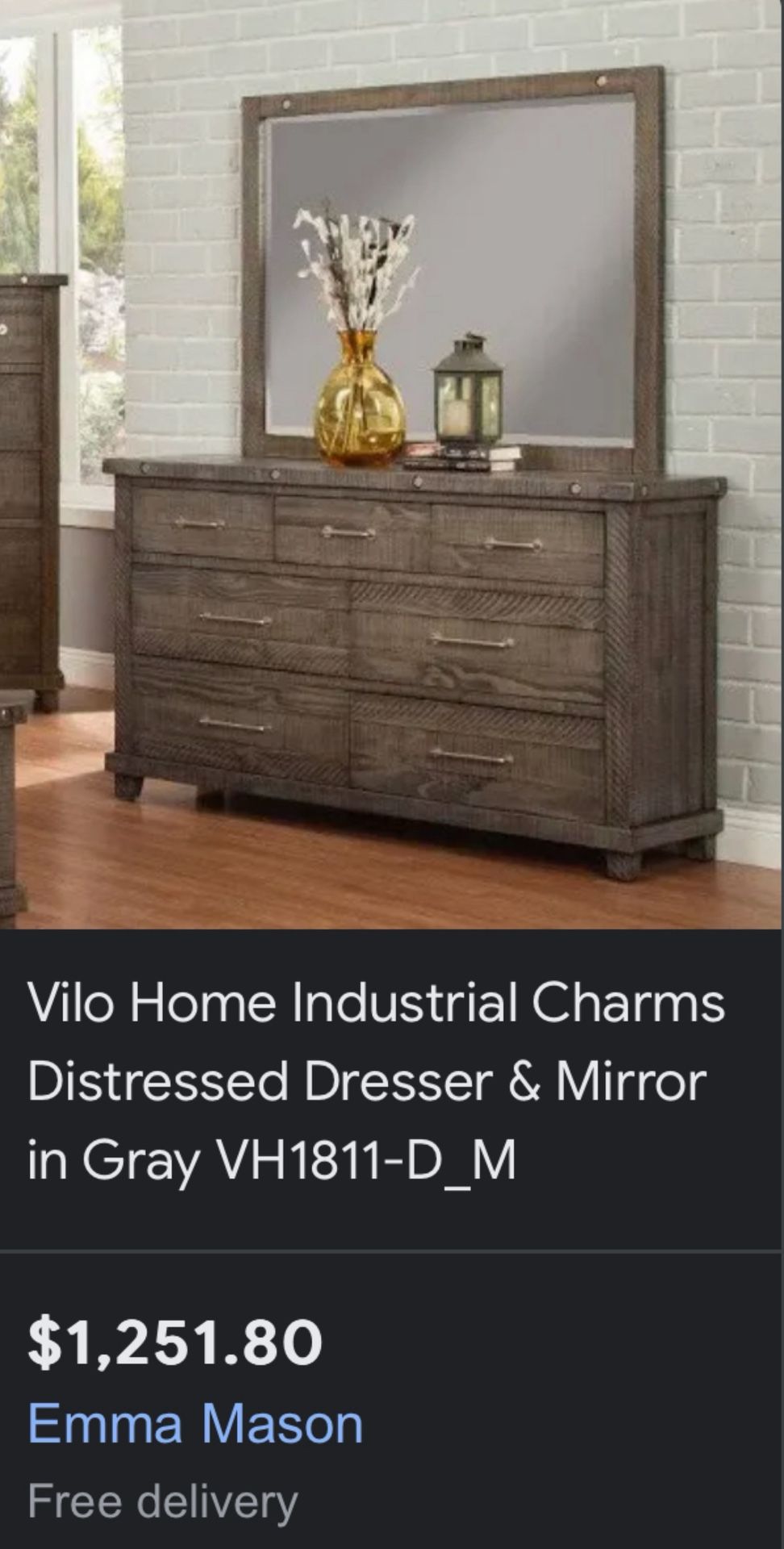 Vilo Home Industrial Gray Dresser with Mirror