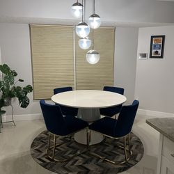 Dining Room Table & 4 Velvet Chairs