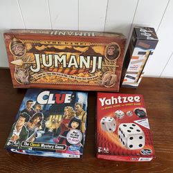 Board games set - Jumanji, clue, yahtzee, jenga