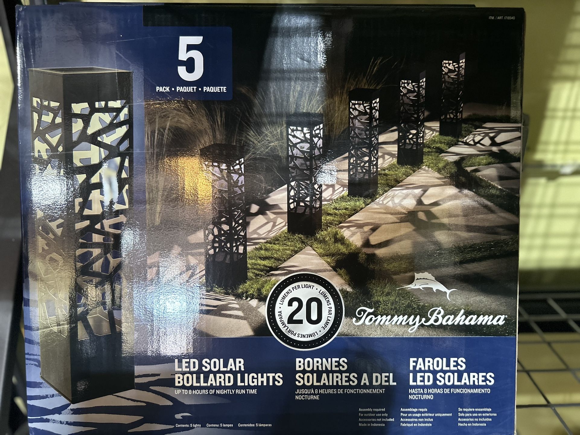 Tommy Bahama Square Solar Bollard Lights – 20 Lumen, 5-pack NEW