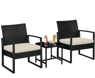 3-Piece Sturdy Rattan Iron Outdoor Furniture Set - Patio Conversation