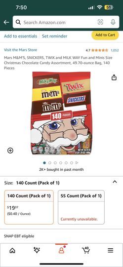 Mars M&M'S, SNICKERS, TWIX and MILK WAY Fun and Minis Size Christmas Chocolate Candy Assortment, 49.70-ounce Bag, 140 Pieces