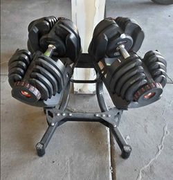 Bowflex 1090 adjustable dumbells with stand