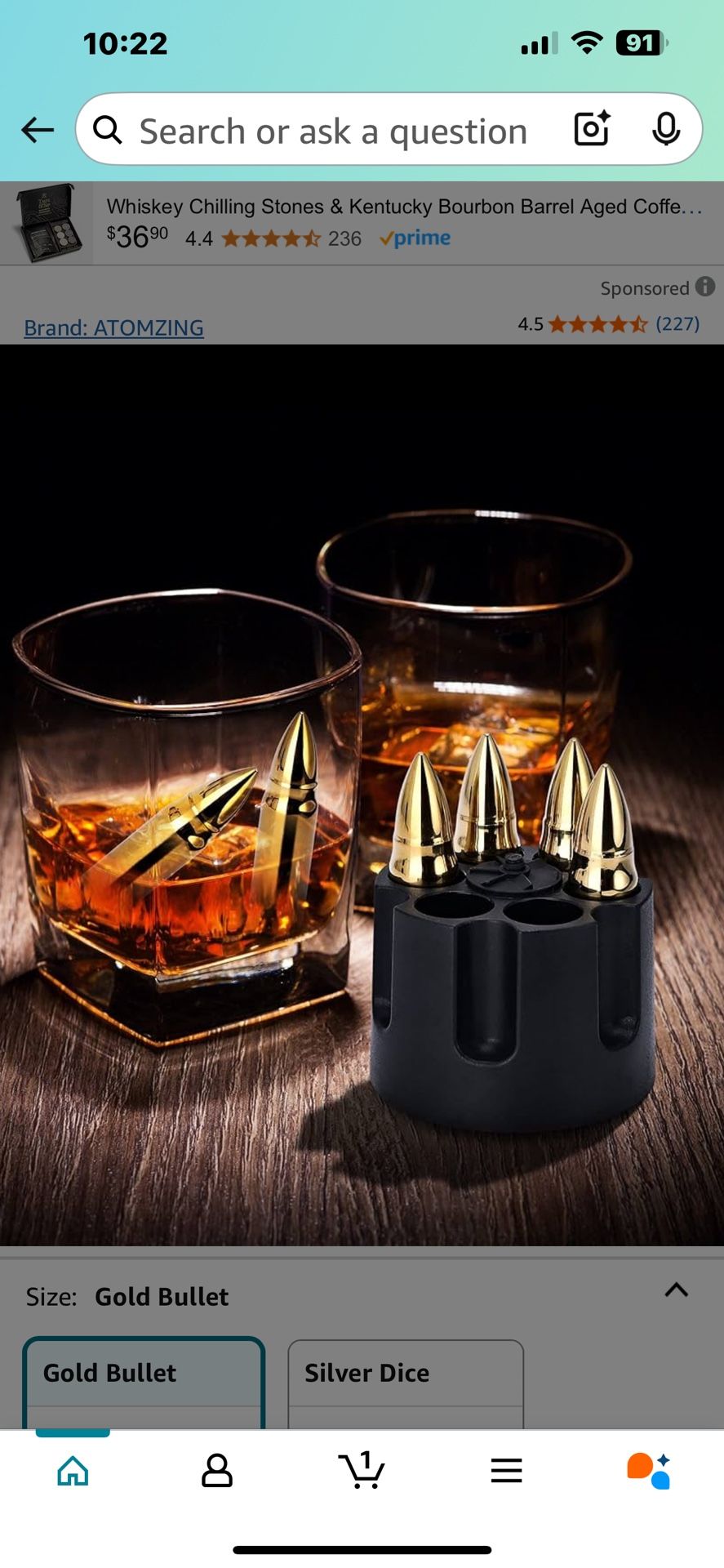 Whiskey Stones Set, Birthday Gift Ideas for Him Boyfriend Groomsmen, Bourbon Gifts for Men, Gifts for Fathers Day, Retirement Gifts,Gold Set of 6