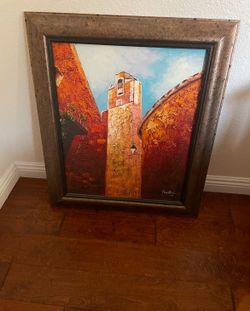 Framed Oil Painting of Stone Tower