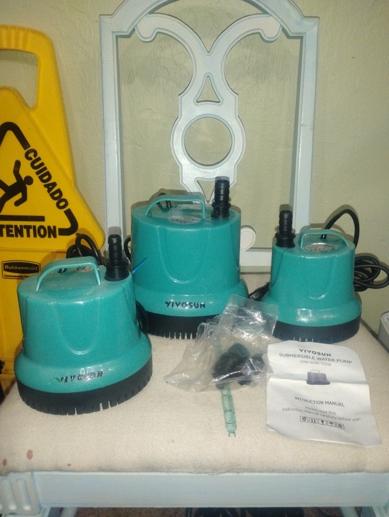 VIVOSUN 1150GPH Submersible Pumps (100W, 60w &40w  Ultra Quiet Water Pump New lot set of 3 pumps 
