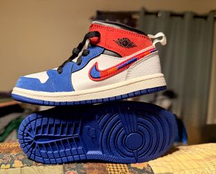 NEW- Air Jordan 1 Mid Rush Blue University Red Multicolor Swoosh  Size 9C 🏀 $40