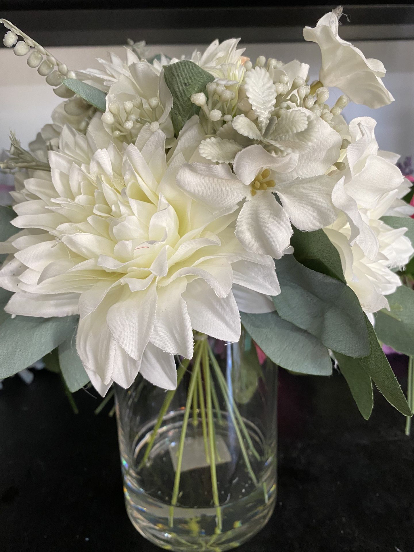 Silk Flowers In Vase With Fake Water