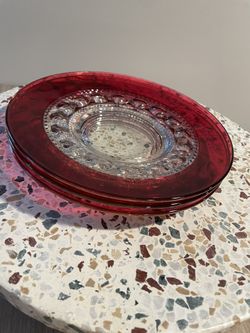 3- Indiana Glass King’s Crown Thumbprint Luncheon Plates