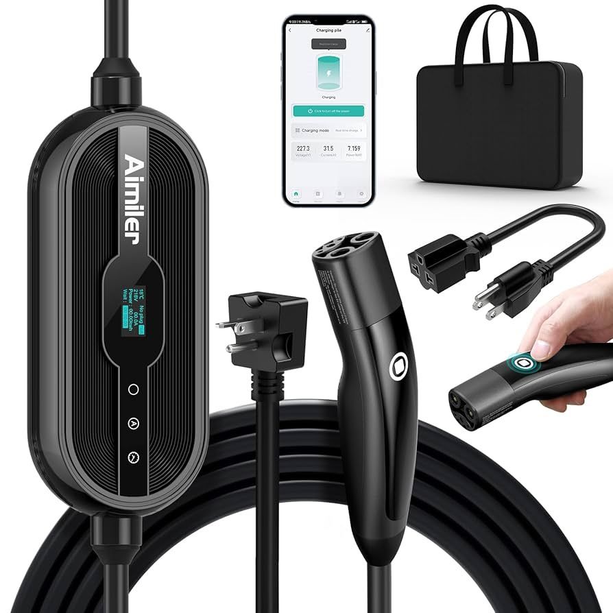 Portable EV Level 1/2 Tesla Car Charger(WIFI APP/Plug-play), 16A, 25ft Cable 240V NEMA 6-20P