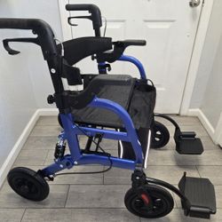 ELENKER Rollator Walker Transport Wheelchair Combo with Shock Absorber, 2 in 1 Rolling Walker with Seat