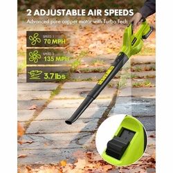 Firstness Cordless Electric Leaf Blower, 180CFM/135MPH, 2 Speed Mode with 2 Batteries for Lawn, Patio & Dust Cleaning