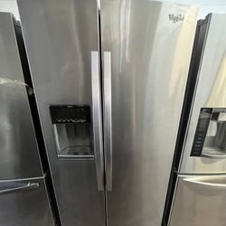 Whirlpool Refrigerator Side By Side 36” Wide Stainless Steel 