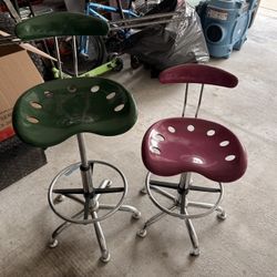 Green And Pink Spinning Stools