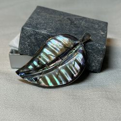 Vintage Sterling 925 SS Taxco Abalone Leaf Brooch