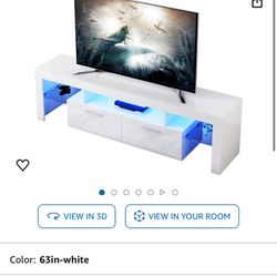 LED White TV Stand for 75+ Inch, Modern Entertainment Center for Video Gaming, LED Light TV Console Table with Storage and Shelves for Living Room Bed