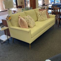 Top Grain Leather Sofa With Needle Gold Feet 