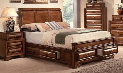 Brand New Brown Cherry Sleigh Bed