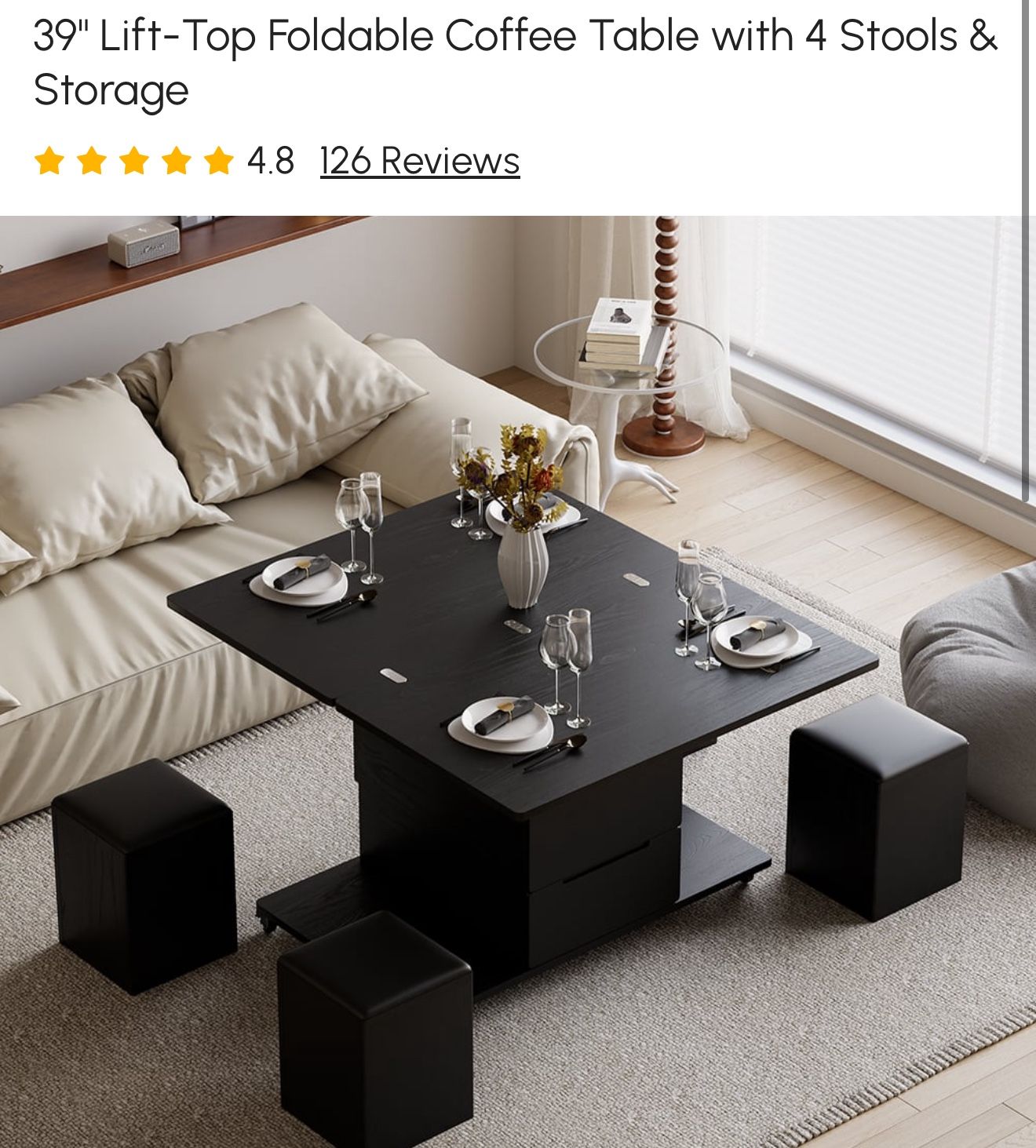 Foldable Coffee Table With Stools